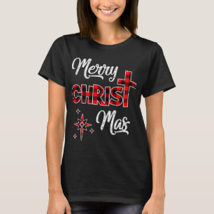 Merry Christmas Christians Gifts Buffalo Plaid Paj T-Shirt