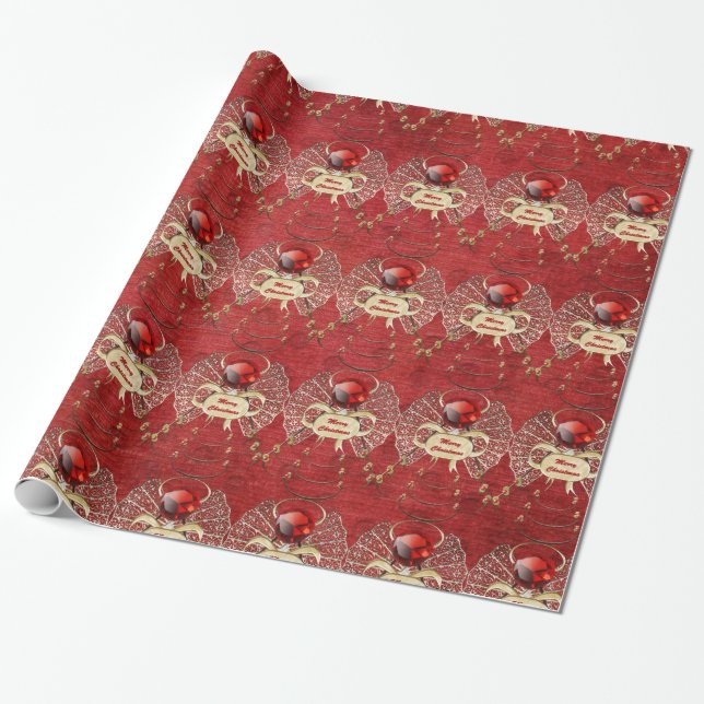 Merry Christmas - Christmas Angel - Red Wrapping Paper (Unrolled)
