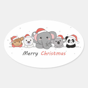 Merry Christmas Christmas Animals Cute Animals Cla Oval Sticker