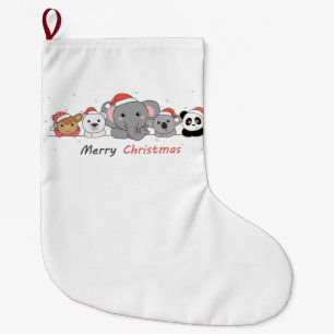 Merry Christmas Christmas Animals Cute Animals Cof Large Christmas Stocking