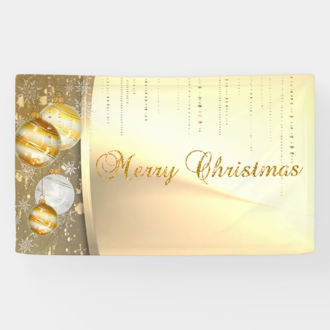 Merry Christmas ,Christmas Balls,Faux Gold Banner (Horizontal)