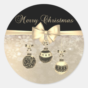 Merry Christmas,Christmas Balls, Snowflakes, Bow Classic Round Sticker