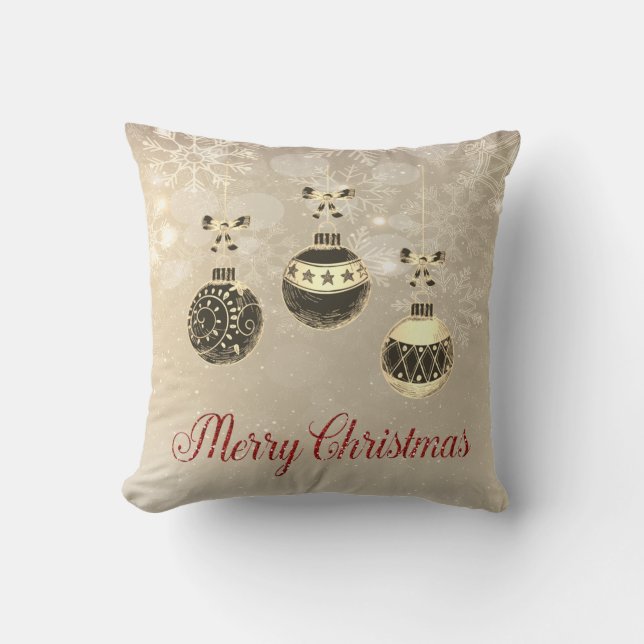 Merry Christmas,Christmas Balls, Snowflakes Cushion (Front)