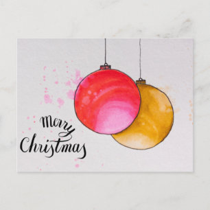 Merry christmas,Christmas balls watercolor Holiday Postcard