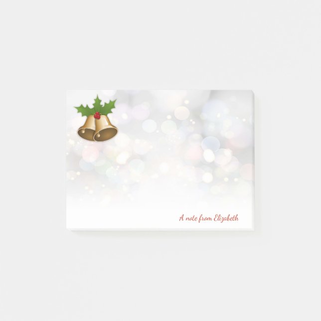 Merry Christmas,Christmas Bell,Bokeh-Personalised Post-it Notes (Front)