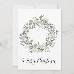 Merry Christmas, Christmas berries wreath Holiday Card