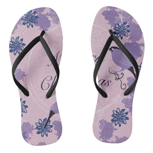 merry christmas, christmas,bird,flowers, nature, p flip flops (Footbed)