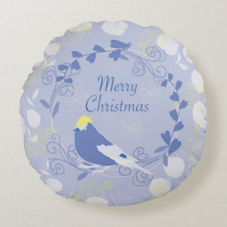merry christmas, christmas,bird,flowers, nature, p round cushion