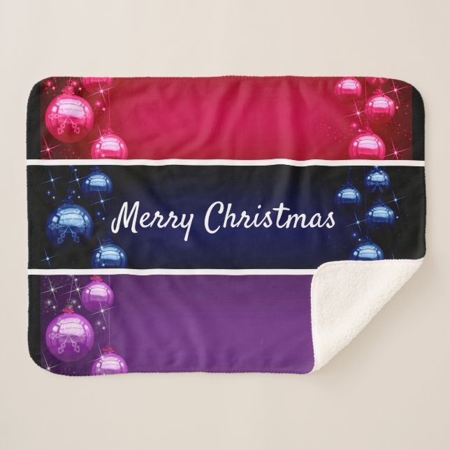 Merry Christmas Christmas Bulbs Sherpa Blanket (Front (Horizontal))