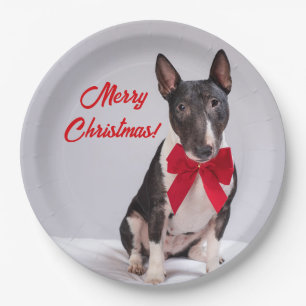 Merry Christmas Christmas Bull Terrier Dog Paper Plate