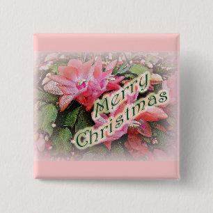 Merry Christmas Christmas Cactus Flowers 15 Cm Square Badge