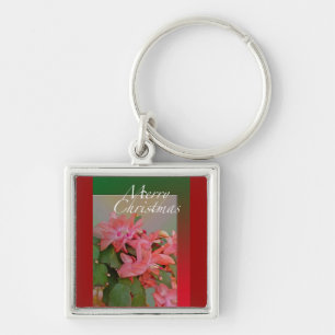 Merry Christmas Christmas Cactus Flowers Key Ring