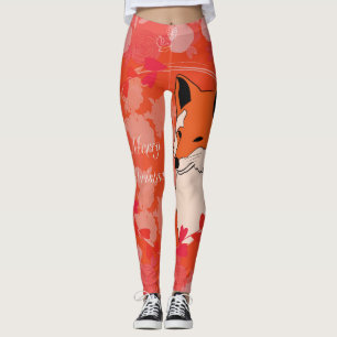 merry christmas, christmas,fox,flowers, nature, gi leggings