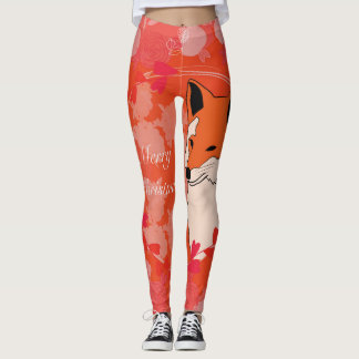 merry christmas, christmas,fox,flowers, nature, gi leggings