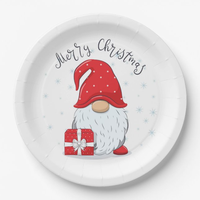 Merry Christmas, Christmas Gnome Paper Plate (Front)
