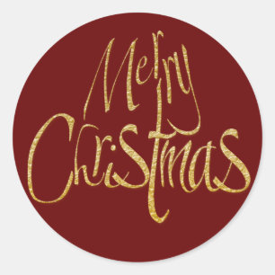 "Merry Christmas" Christmas greeting gold Classic Round Sticker