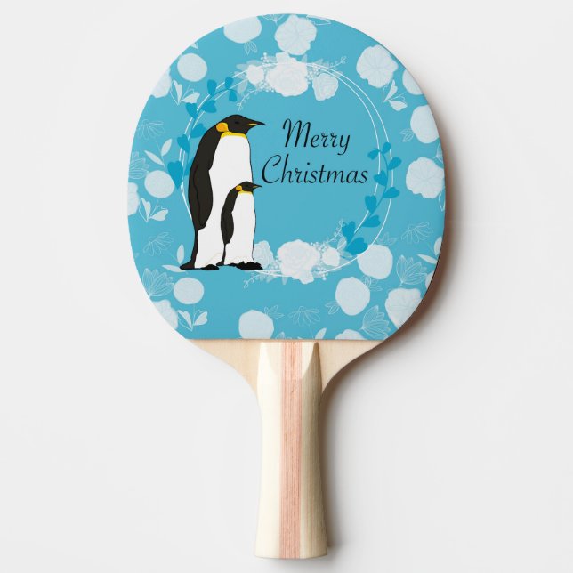 merry christmas, christmas,penguin,flowers,blue, ping pong paddle (Front)