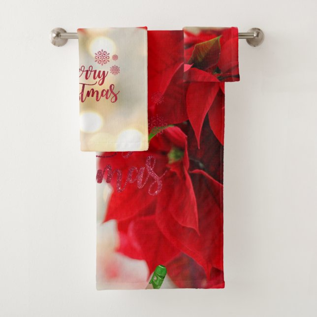 Merry Christmas,Christmas Poinsettia Bath Towel Set (Insitu)
