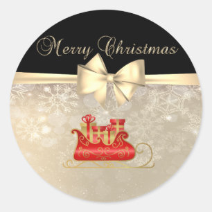 Merry Christmas,Christmas Sleigh,Snowflakes,  Bow  Classic Round Sticker