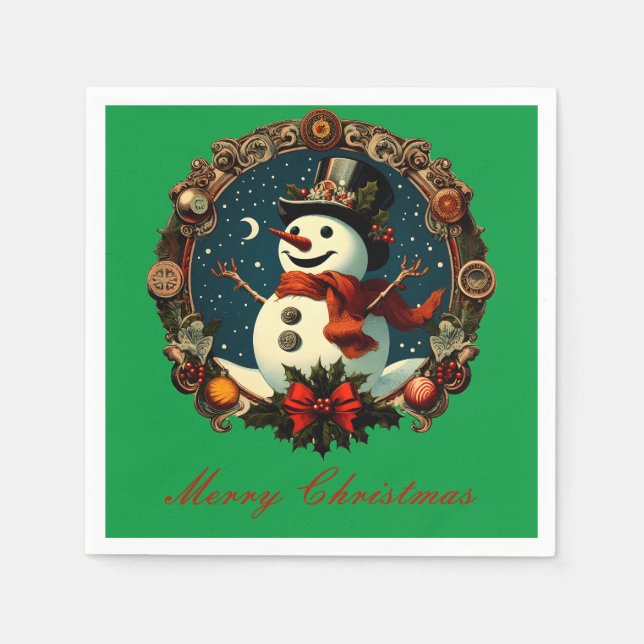 Merry Christmas - Christmas Snow Man Napkin (Front)
