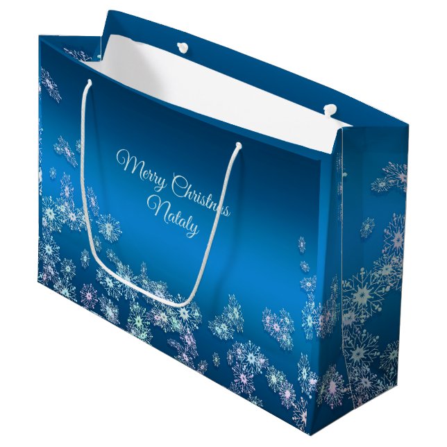 Merry Christmas. Christmas  snowflakes texture. Large Gift Bag (Front Angled)