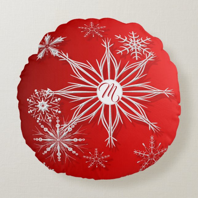 Merry Christmas. Christmas texture. Monogram. Round Cushion (Front)