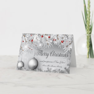 Merry Christmas,Christmas Tree, Balls, Snowflakes Holiday Card