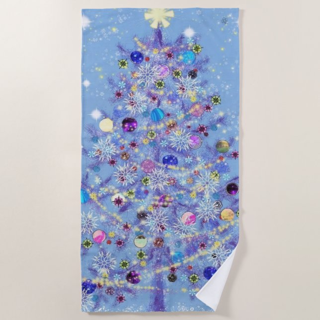 Merry Christmas - Christmas Tree Beach Towel (Front)