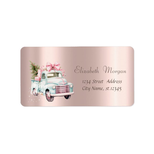 Merry Christmas,Christmas Tree,Blue Car Rose Gold Label (Front)