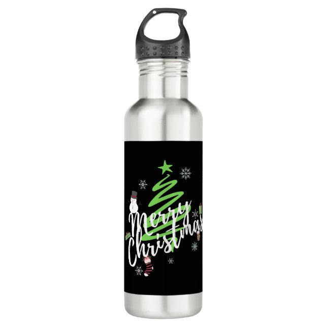 Merry Christmas, Christmas Tree, Christmas Snowman 710 Ml Water Bottle (Front)