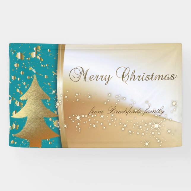 Merry Christmas ,Christmas Tree , Faux Gold Banner (Horizontal)