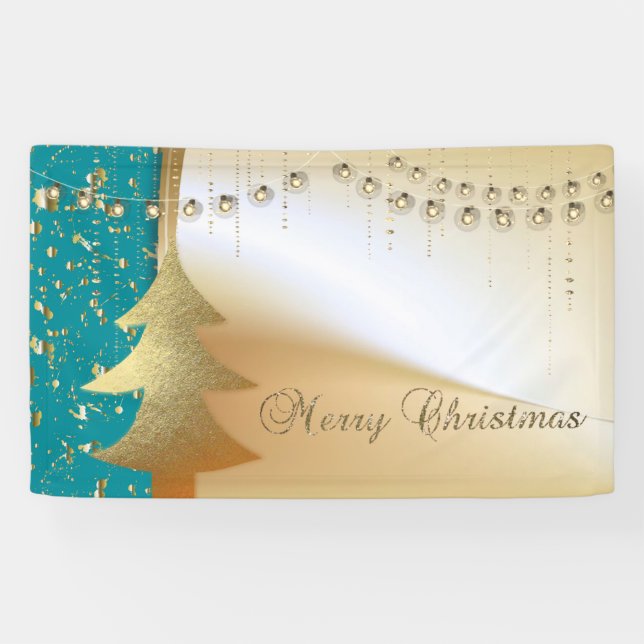 Merry Christmas ,Christmas Tree,Faux Gold Banner (Horizontal)