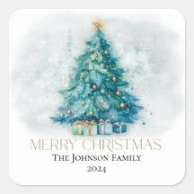 Merry Christmas Christmas Tree Gift Tag Sticker