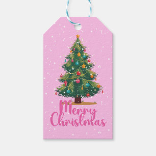 Merry Christmas, Christmas Tree, Holiday, Pink Gift Tags