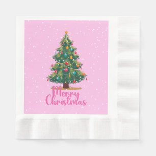 Merry Christmas, Christmas Tree, Holiday, Pink Napkin