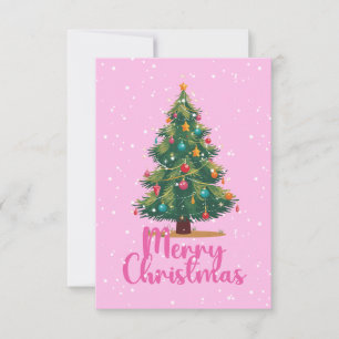 Merry Christmas, Christmas Tree, Holiday, Pink Thank You Card