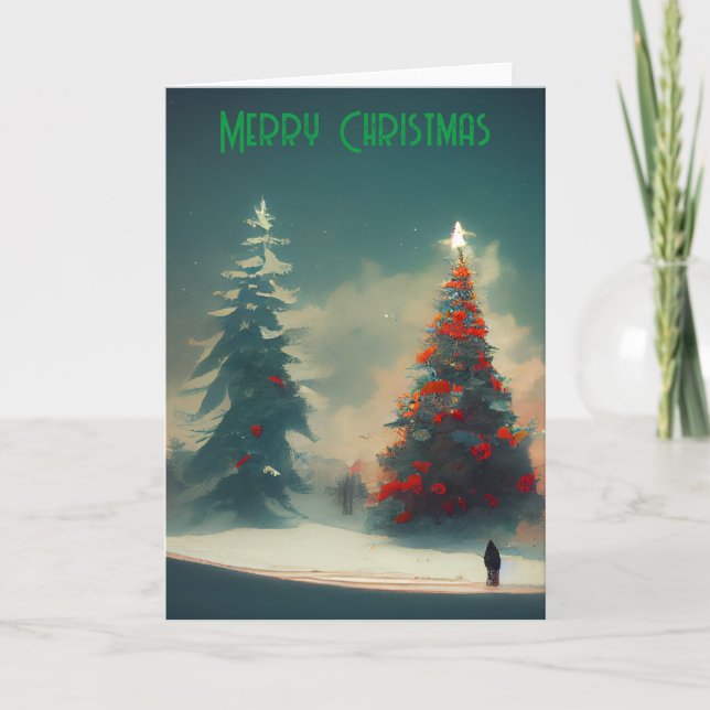 Merry Christmas Christmas Tree Illustrated Holiday Card (Front)