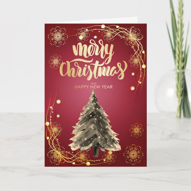 Merry Christmas, Christmas Tree Red Holiday Card (Front)