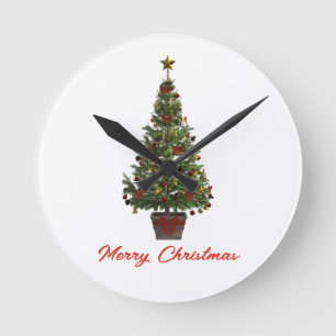 Merry Christmas. Christmas Tree Round Clock