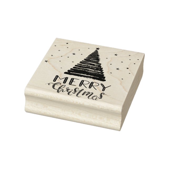 Merry Christmas Christmas Tree  Rubber Stamp (Stamp)