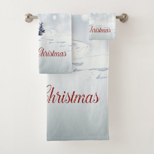 Merry Christmas,Christmas Tree, Snow Bath Towel Set (Insitu)