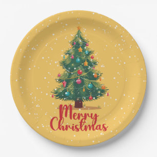 Merry Christmas, Christmas Tree, Snow, Holiday  Paper Plate