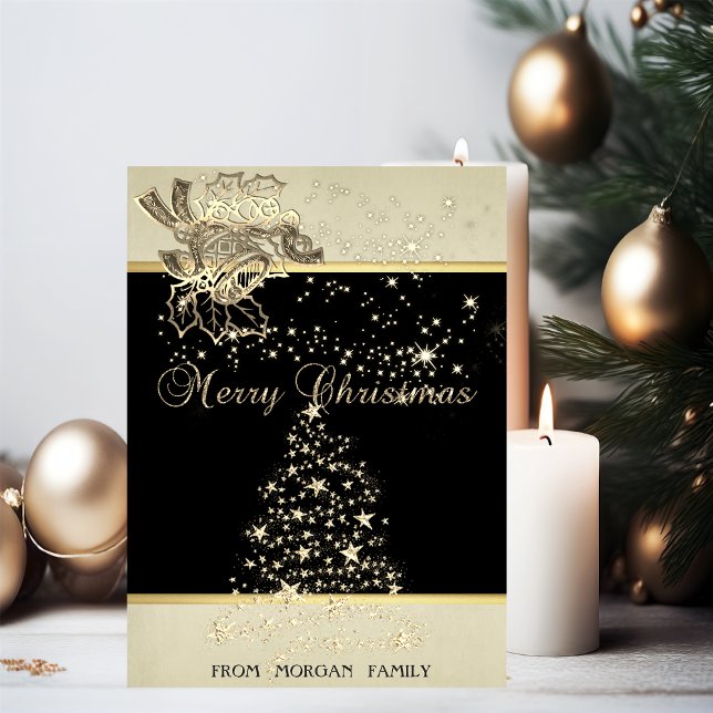 Merry Christmas,Christmas Tree ,Stars,Bell Holiday Card (Creator Uploaded)
