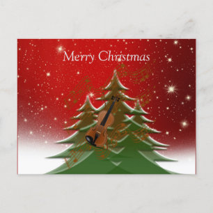 Merry Christmas - Christmas Tree w/ Violin  Postcard