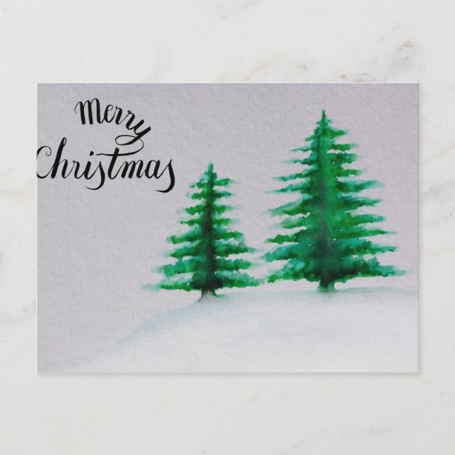 Merry christmas,Christmas tree watercolor Holiday Postcard (Front)