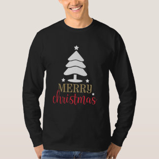 Merry Christmas Christmas Tree White and Red T-Shirt