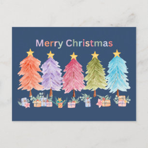 Merry Christmas Christmas Trees and Presents Holiday Postcard