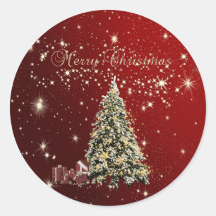 Merry Christmas,Christmas Trees ,Presents Holiday  Classic Round Sticker