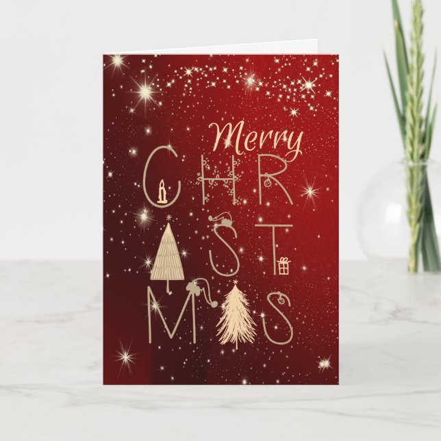 Merry Christmas,Christmas Trees Red Holiday Card (Front)