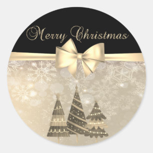 Merry Christmas,Christmas Trees, Snowflakes, Bow Classic Round Sticker